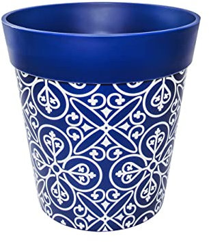 Hum Flowerpots, 22cm, Various Patterns Colours and Sizes, Indoor/Outdoor Plastic Plant Pot, Blue Maroc