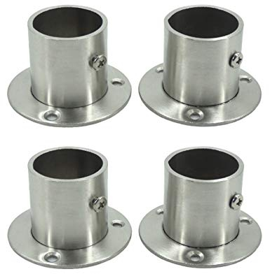 CFSky Edelstahl Kleiderstange, Rundrohr Spurstangenkopf Halterung für Kleiderschrank, 4er Set, 62mm x 62mm x 40mm, Rostfrei, Verstellbare Flansche für 32mm, Silber