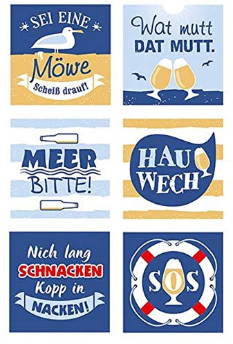 Gilde - 46194 - Bierdeckel Memo-Spiel Norden, 12 Deckel pro Set, 6 unterschiedliche Deckel jeweils mit Spruch, Pappe, 9,2cm x 9,2cm