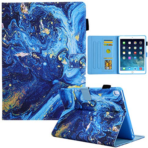 LMFULM® Hülle für Apple iPad Air 3 2019 / Apple iPad Pro 2019 (10,5 Zoll) PU Lederhülle Smart Brieftasche Case mit Auto Schlaf/Wach Cover Ständer Schutzhülle Flip Cover Gold Ozean