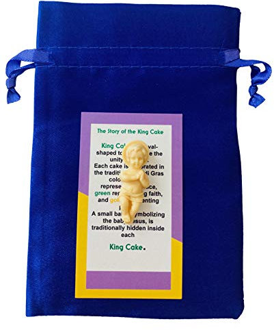 King Cake Baby Figur mit Geschichtenkarte und Zugtasche New Orleans Mardi Gras Souvenir