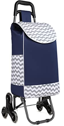 Kono Einkaufstrolley Stabiler 2 in 1 Klappbar Einkaufswagen Multifunktional Treppensteigwagen mit 3 Geräuschlos Räder (Marineblau)