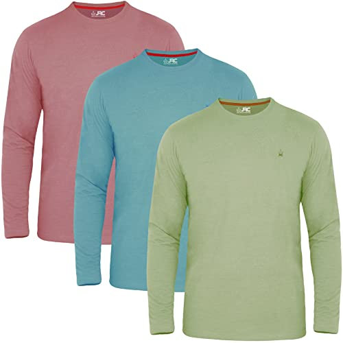 JRC Just Royal Clothing Pack of 3 Mens Long Sleeve Crewneck T-Shirts, Casual Round Neck Tops (Sage, Stone Blue, Mouve, 3XL)