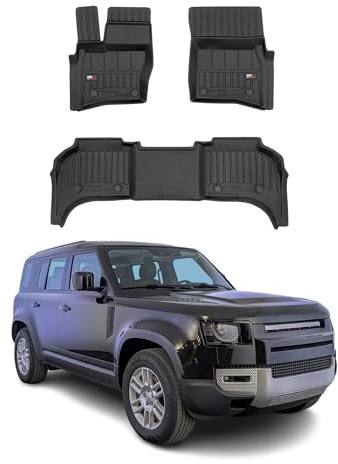 OMAC Fußmatten für Land Rover Defender 2020-2026 Gummi 3X Schwarz | Premium, Gummimatten, Automatten, Allwetter, fahrzeugspezifisches Produkt, 3D-Passform, Antirutsch, wasserdicht