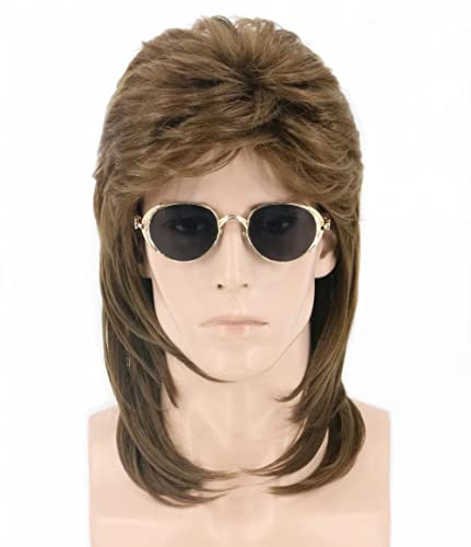 LeMarnia Herren 80er Jahre Vokuhila Perücke Rocker Punk Popstar Perücke Lange Lockig Mullet Perücke Halloween Party Kostüm-Perücken