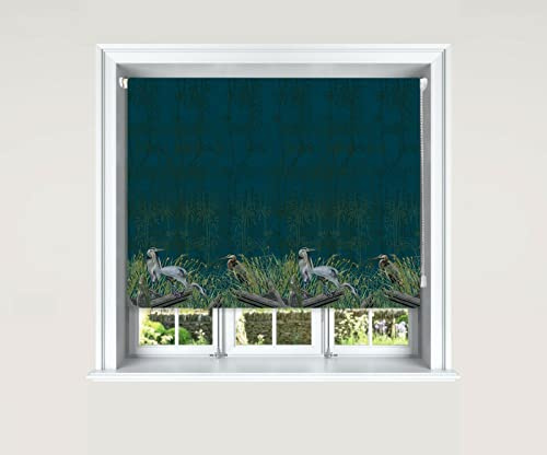 Lister Cartwright Heron Chinoiserie Bamboo Pink & Teal Blackout Roller Blinds Windows Child Safe Easy Fit Made to Measure(Teal, 180 cm Width x 140 cm Drop)