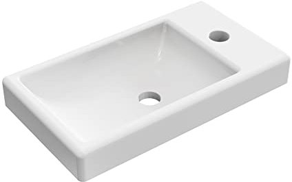BAIKAL Lavabo sobre Encimera | Recto | Blanco Brillo | Cerámica | 41 x 23 x 5,4 cm | Con orificio para grifo | Lavabo Baño | Envío con Embalaje Reforzado