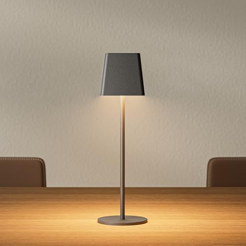 K-Bright Dimmbare LED Akku Tischleuchte Indoor & Outdoor Wiederaufladbar Warme Lichtfarbe Für drinnen und draußen Kabellose Tischleuchte mit 1m USB-C (Dunkelgrau).