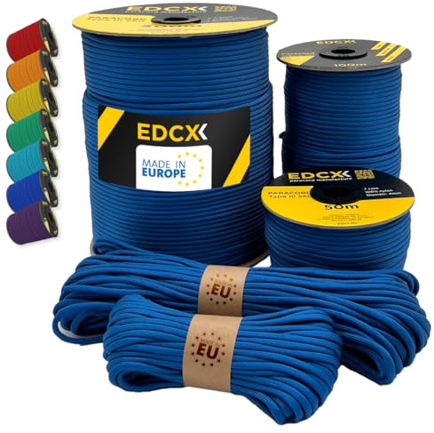 EdcX Paracord 550 4mm, 35+ Solid Colors (10m, 15m, 30m, 50m, 100m, 300m) | Turquoise, 300 m – 100% Nylon Rope 4mm, Type III 7 strand | Survival, Camping, Bushcraft, Crafts | Made in EU