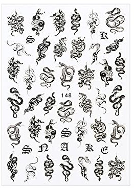 Nails Art Decoration Nail Decals Self Adhesive Chinese Dragon Snake Gothic Style Nail Stickers 3D Black(148)