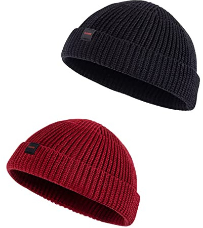 DASMINI Fischer-Mütze für Damen und Herren, gestrickte Trawler-Mütze, kurze Beanie-Mütze, warm für Frühling, Herbst und Winter