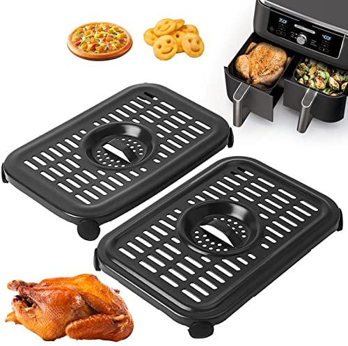 ZuKaYeHome 2 Packs Air Fryer Grill Pan for Ninja Fryers, Replacement Crisper Plate Tray Accessories with Rubber Bumpers Foodi DZ201 DZ100 & other Fryer, Dishwasher Safe