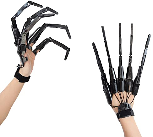 LONGLU Halloween Wearable Articulated Finger Extensions Skull Bone Fingers Prop Claw Gloves, Ein Paar Devil Claws Cosplay Handschuhe Fit for All Finger Flexible Spider Hand Claws (Schwarz)