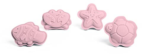Bigjigs Toys - Moules de Sable en Silicone Rose Blush - 4 Jouets de Plage en Silicone Pack, Jouets de Plage adaptés à l'éco, Jouets de Sable et Eau durables, Jouets de Sable pour Les Tout-Petits âgés