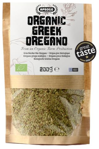 Apsogo Origan Bio Grec - Séché en Feuilles, Montagnes du Parnon, 200g | Origan grec séché du Parnon (oregano) - feuilles entières parfumées, parfait en cuisine ou en infusion.