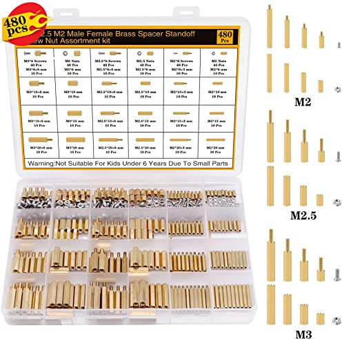 Csdtylh 480Pcs M2 M2.5 M3 Motherboard Standoffs&Screws&Nuts Kit, Hex Male-Female Brass Spacer Standoffs, Laptop Screws for DIY Computer Build, Electronic Projects, Raspberry Pi, Circuit Board etc.