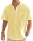 J.VER Mens Linen Shirts Short Sleeve Summer Casual Holiiday Beach CottonRegular Fit Button Down Shirt with Pocket Yellow L