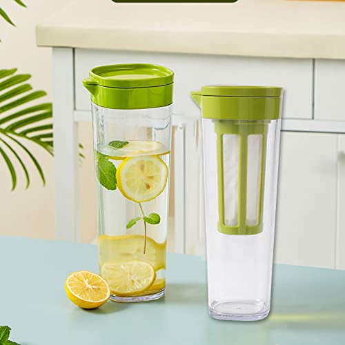 Thicker Glass Pitcher with Stainless Steel Fruit Infuser, High Heat Resistance Glass Jug for Hot/Cold Water with Removable Lid, Infused Fruit Tea and Juice Beverage (Green)