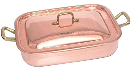CREARTISTIC Teglia forno rettangolare con coperchio - Teglia forno Rame Stagnato Professionale - Teglia 40 x 30 cm - Placca forno con 2 maniglie di 4 cm - Lasagnera - Rostiera rettangolare