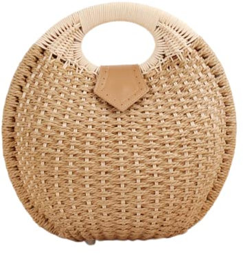 HINGTAT Sac en rotin rond de style bohème - Fait à la main - Pour femme - Tendance - Sac de plage d'été - Sac à bandoulière en rotin classique - Sac en paille chic, kaki