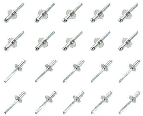 QUARKZMAN 6.4mm x 16mm Aveugles Rivets x 20Pcs Aluminium Ouvert Extrémité Large Bride Rivet pour Métal et Plastique et Cuir, [Argent Ton]