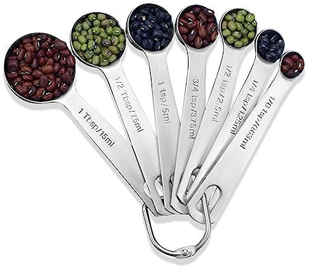 Set of 7 NUZAMAS 304 Stainless Steel Measuring Spoons 18/8 Measuring Spoons Cups Small Tablespoon with Measurements for Measuring Dry and Liquid Ingredients