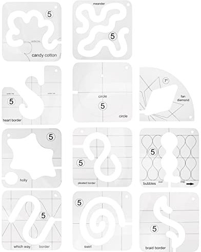 Smgda Quilt-Vorlagen-Set, 11-teiliges Nähmaschinen-Inlands-Freibewegungsschablonen-Lineal, transparent für Quilt-Design, für Anfänger und Profis