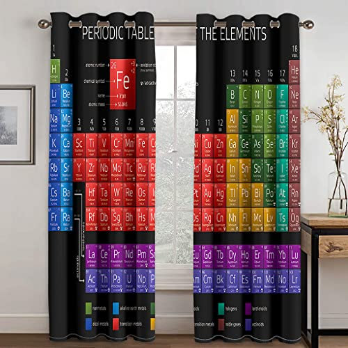 MDKLXIDF Vorhang Blcikdicht Periodensystem der chemischen Elemente Wohnzimmer Gardinen Modern H 245 x B 140 cm 2er Set, Schallschutz Vorhang mit Ösen für Schlafzimmer