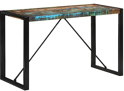 vidaXL Mesa de Comedor, Mesa Rectangular con Patas de Acero, Mueble para Cocina Restaurante, Estilo Industrial, Madera Maciza Reciclada 120x55x76 cm