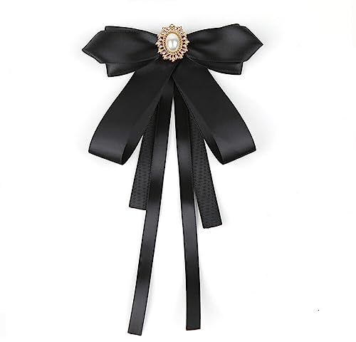 JKQBUX Modische Schleifen-Brosche für Damen und Mädchen, Kristallperle, Uniform, vorgebundene Schleife, Corsage, Party-Zeremonie, Zubehör