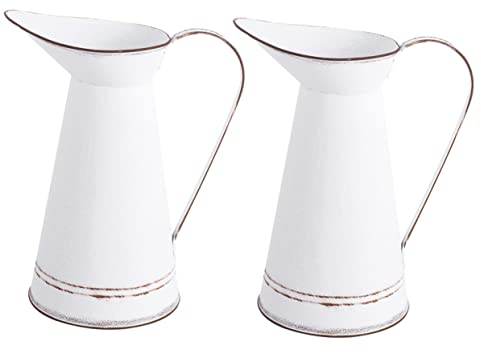 Garneck 2pcs Succulent Plant Pots Metal Farmhouse Planter Galvanised Zinc Tin Metal Jug Vase Farmhouse Flower Holder Desktop Decor Tabletop Flower Vase Pig Cage Galvanized Iron