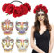 HOWAF Tag der Toten Haarschmuck Halloween haarreif Damen Blumen Haarreif Rosen Stirnband Kronen and 4 Halloween Tattoo Gesicht Halloween Gesichtstattoo für Halloween Kostüm Tag der Toten Kostüm Damen
