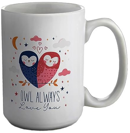 Shopagift Romantic Lovers Mug Owl Always Love You White 15oz Large Gift Ceramic Cup