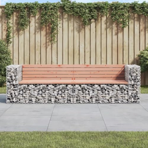 LAPOOH Gartenbank aus Gabionen 244x71x65,5 cm Massivholz Douglasie, Terrassenmöbel, Wetterfeste Bank, Outdoor Bank, Parkbank, Garten Banken, Deko Bank, Gartenmöbel - 3196240