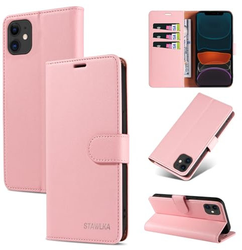 STAWLKA Case for iPhone 11, Premium PU Leather Flip Magnetic Buckle Wallet Case Kickstand Blocking RFID Shockproof Protective Phone Cover for iPhone 11 - Pink