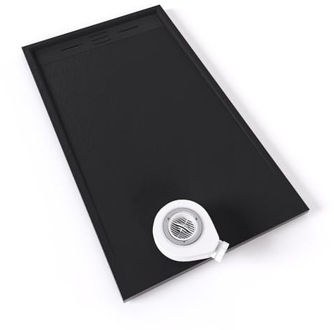 Moments of Glass Piatto doccia SMC Hiemal 140 x 80 cm, nero RAL 7021 – antisdrucciolo, texture lavagna, antibatterico, resistente agli agenti chimici, con valvola e griglia