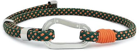 Aloha® Bracciale Moschettone Montagna Scalata Arrampicata Idea regalo Uomo Donna Regolabile Acciaio Silver (Verde e Arancione)