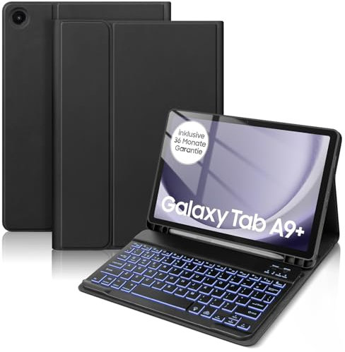 Case with Keyboard For Samsung Galaxy Tab A9+ 11 inch 2023, UK Layout Backlit Keyboard For Samsung A9 Plus Tablet, Slim PU Cover with Wireless keyboard for Tablet samsung A9+ Plus (Black) (Black)