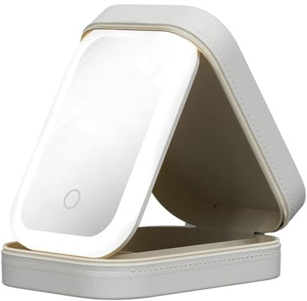 Travel Makeup Bag,3-Color Adjustable Portable Makeup Box Compartmentalized Storage with Mirror & LED Light for Women Travel