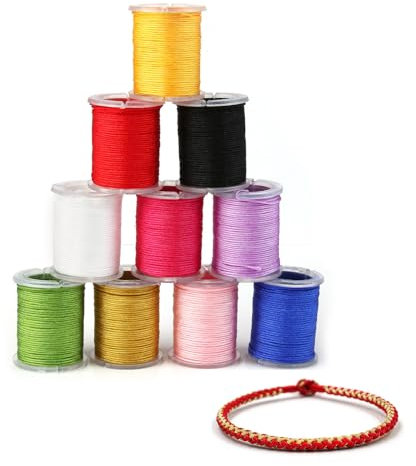 10 Pezzi Cordini in Poliestere Cerato, Filo Perline Nylon Cotone Cordoncino, Filo per Bracciali di Macramè Fili Cerati Colorati Cordino per Collane Braccialetti Mano Artigianato DIY 0.8mm*10m