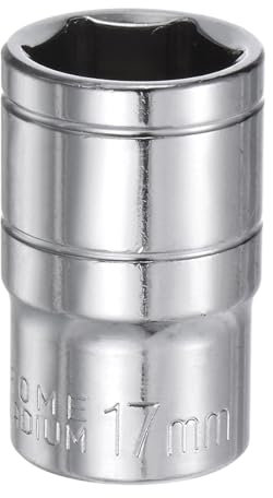 sourcing map 6-Point Socket 1/2 Drive 17mm Metric 1.5 Length 45# Steel Shallow Sockets Mirror Polishing Chrome Sockets for Car Repair Mechanical Maintenance Home Use