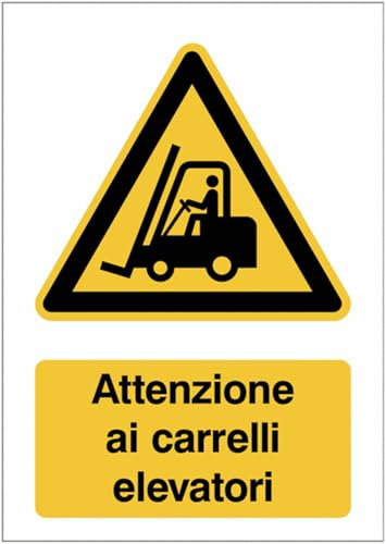 GLOBAL CARTELLO SEGNALETICO - Attenzione ai carrelli elevatori - Adesivo Extra Resistente, Pannello in Forex, Pannello In Alluminio (Adesivo, 30x42 cm)