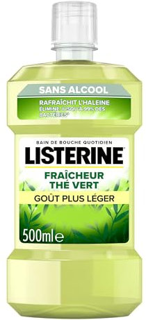 Listerine – Bain de Bouche Fraîcheur Thé Vert Goût Plus Léger 0% Alcool (bouteille de 500 ml) – Soin bucco-dentaire quotidien – Bain de bouche sans alcool pour une haleine fraîche durable