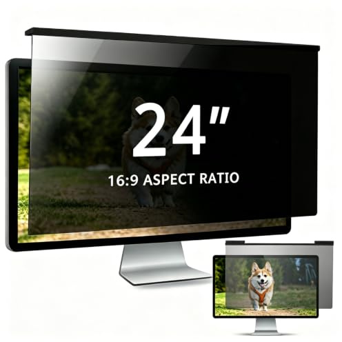 EliWhale 24 Zoll 16:9 Hängende Sichtschutzfolie für Monitor | 547 x 331 mm, abnehmbare Hängemontage, glänzende Oberfläche, Blendschutz, HD-Blaulichtfilter, passend für 23,8–24 Zoll
