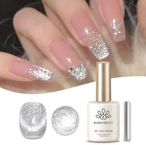 Born Pretty Cat Magnetic Eye Gel Silber Platin - UV Nagellack Funkelnd Glitzer Magnetisch Gel Nagellack Maniküre und Nagelkunst DIY zu Hause