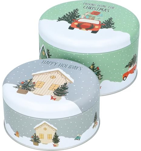 Birkmann, Gebäckdosen-Set Happy Holidays, Klein, Maße S: 12 x 10 cm, Maße M: 15 x 13 cm, Höhe 7 cm, Weißblech, Keksdose Weihnachten, Blechdose mit Deckel, 2-tlg, 433656