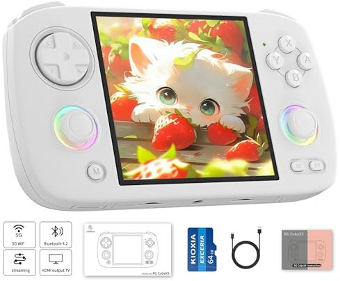 RG CubeXX Retro Handheld Game Console, 3.95 pulgadas IPS Screen Linux System Built-in 64G TF Card 5056 Games Support HDMI TV Output 5G WiFi Bluetooth 4.2 (RG CubeXX-White)