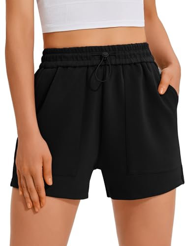 PINSPARK Kurze Hose Damen Sport Shorts Sommer Laufhose Hohe Taille Laufshorts mit Taschen Sporthose Schnelltrockene Wanderhose Running Shorts für Fitness Gym Yoga Schwarz S