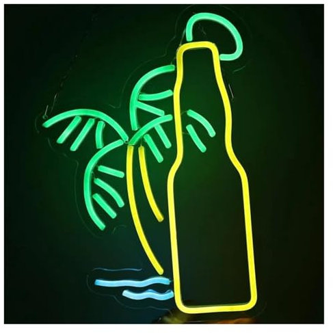 BYAMBD cartelli al neon personalizzati Bottiglia Di Birra Neon Led Sign Dimmerabile Bar Palm Luci Da Parete Decorazione Della Stanza Luci Notturne Alimentato Tramite USB 30.5cm×42cm