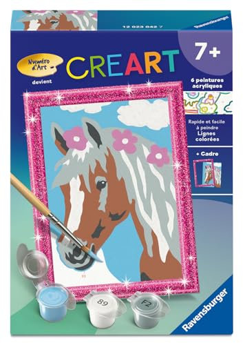 Ravensburger - CreArt Kids 8x12 cm - Numéro d'art - Cheval Ciel Bleu - Kit de Peinture par numéros - avec Cadre Brillant - Dès 7 Ans - 12023042